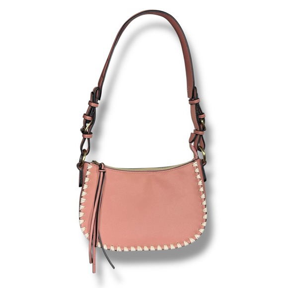 New Sondra Roberts Vegan Leather Tote Shoulder Bag Top Handle‎ Pink Whipstitch - Picture 2 of 11